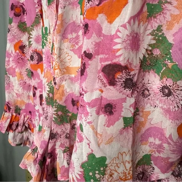 NWT GANNI 100% Organic Cotton Ruffle Shorts in Sugar Plum Size 40 / Size… - Picture 3 of 10